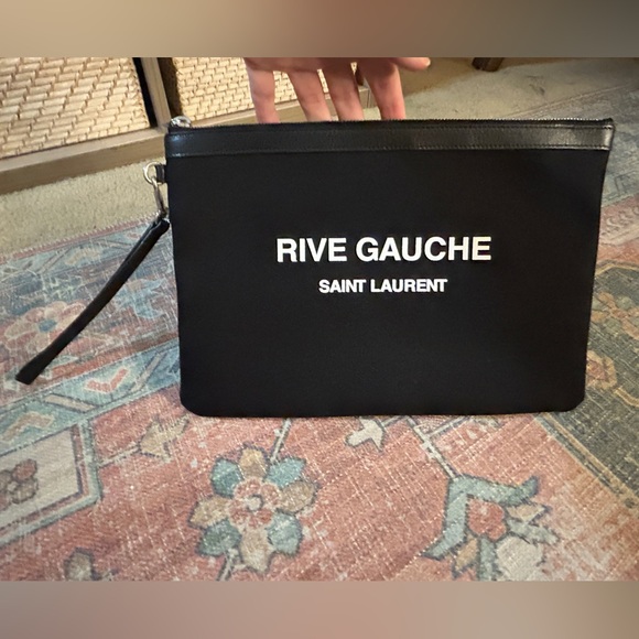 NWT SAINT LAURENT Rive Gauche Wristlet/ Clutch Bag Black w/ Box, Dust Bag, COA - Picture 8 of 16